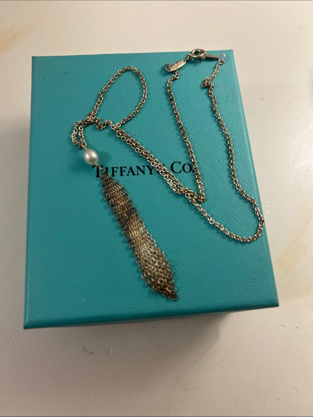Tiffany & Co. Silver Elsa Peretti Mesh Tassel Pendant with White Pearl